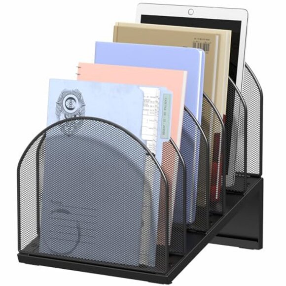 5-Section Metal Mesh Desk File Organizer for Documents & Office Papers - Picture 2 of 8
